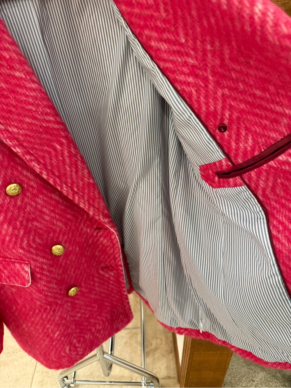 J.Crew Bright Pink Herringbone Wool Double-Breasted Lady Jacket/Blazer - Picture 3 of 6